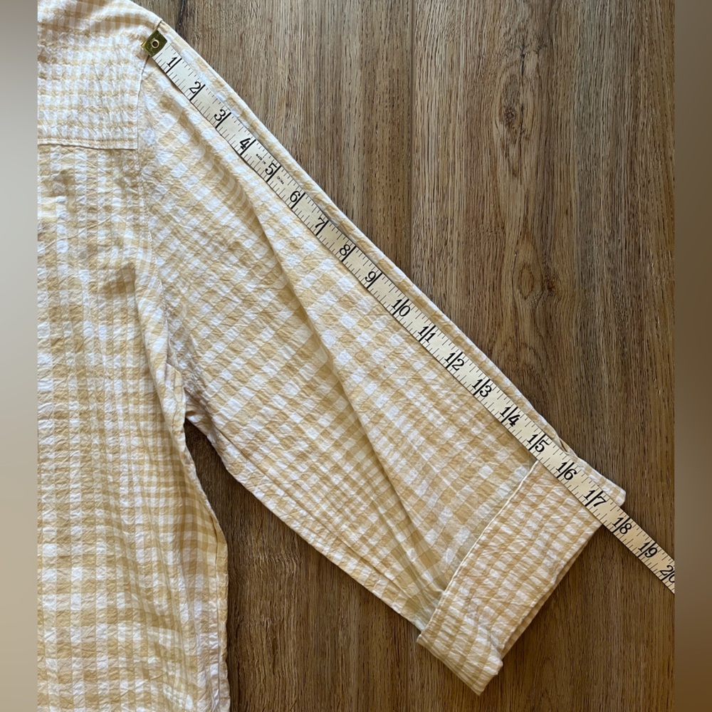 NWT Tan/ White Plaid Ali Miles Button-Down Shirt, Three-Quarter Sleeves - Picture 6 of 8